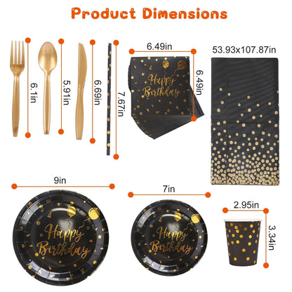 Rynx | 201 Pieces: Black Gold Disposable Tableware Set
