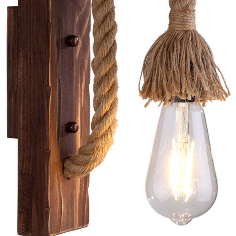 Rynx | Brown L-shaped wall-mounted lighting Rustic wood 1 light dining room wall light with hemp rope cable