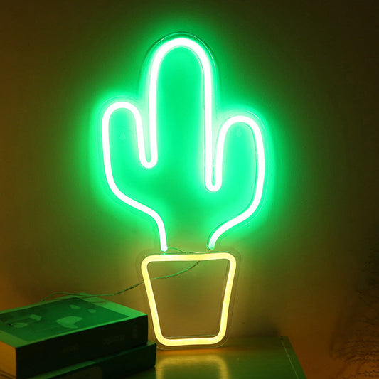 Rynx | Plastic Potted Cactus Nightstand Lamp Creative USB-Powered LED Wall Night Light in White