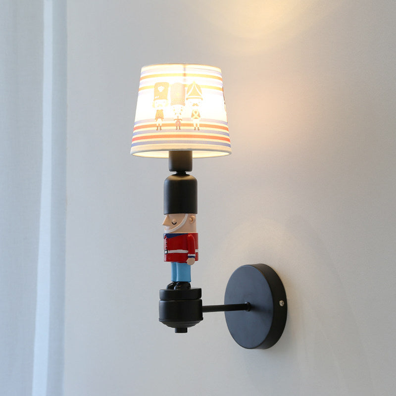 Rynx | Soldier Bedroom Wall Light with Conical Shade Fabric 1 Head American Style Wall Lamp
