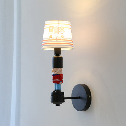 Rynx | Soldier Bedroom Wall Light with Conical Shade Fabric 1 Head American Style Wall Lamp