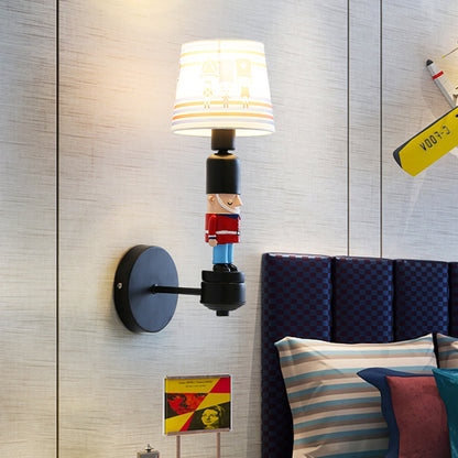 Rynx | Soldier Bedroom Wall Light with Conical Shade Fabric 1 Head American Style Wall Lamp