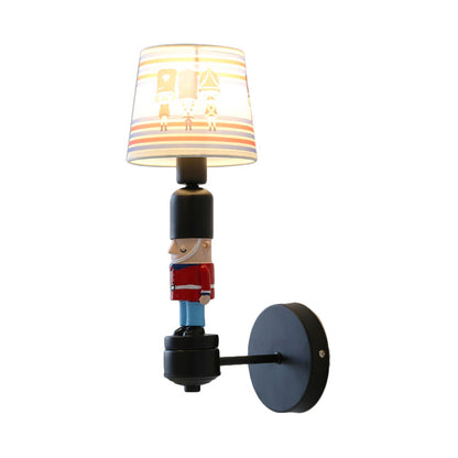 Rynx | Soldier Bedroom Wall Light with Conical Shade Fabric 1 Head American Style Wall Lamp