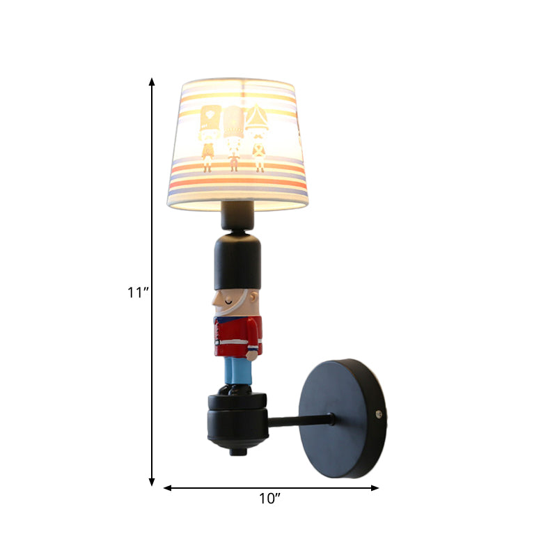 Rynx | Soldier Bedroom Wall Light with Conical Shade Fabric 1 Head American Style Wall Lamp