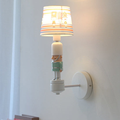 Rynx | Soldier Bedroom Wall Light with Conical Shade Fabric 1 Head American Style Wall Lamp