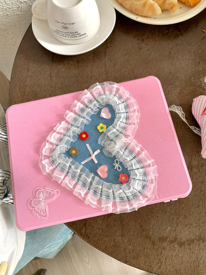 Rynx | Cute pink iPad case with heart lace design – Floral stand case