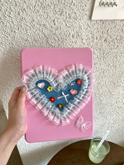 Rynx | Cute pink iPad case with heart lace design – Floral stand case