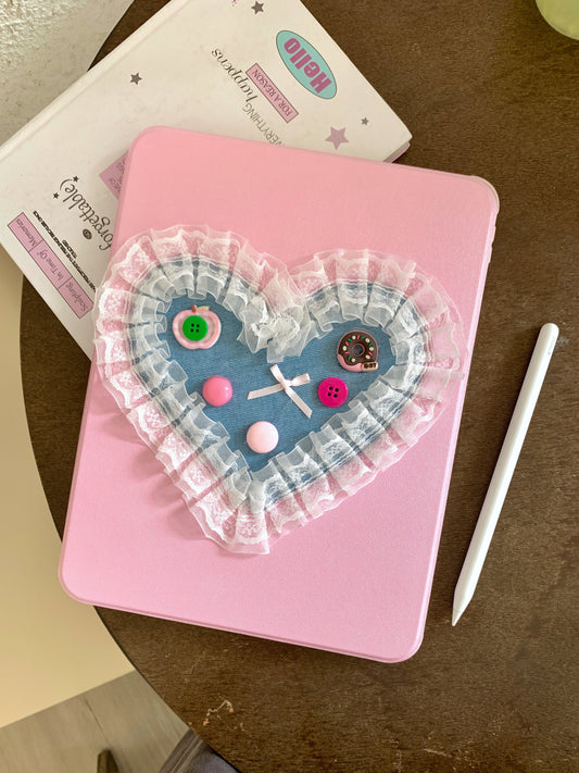 Rynx | Cute pink iPad case with heart lace design – Floral stand case
