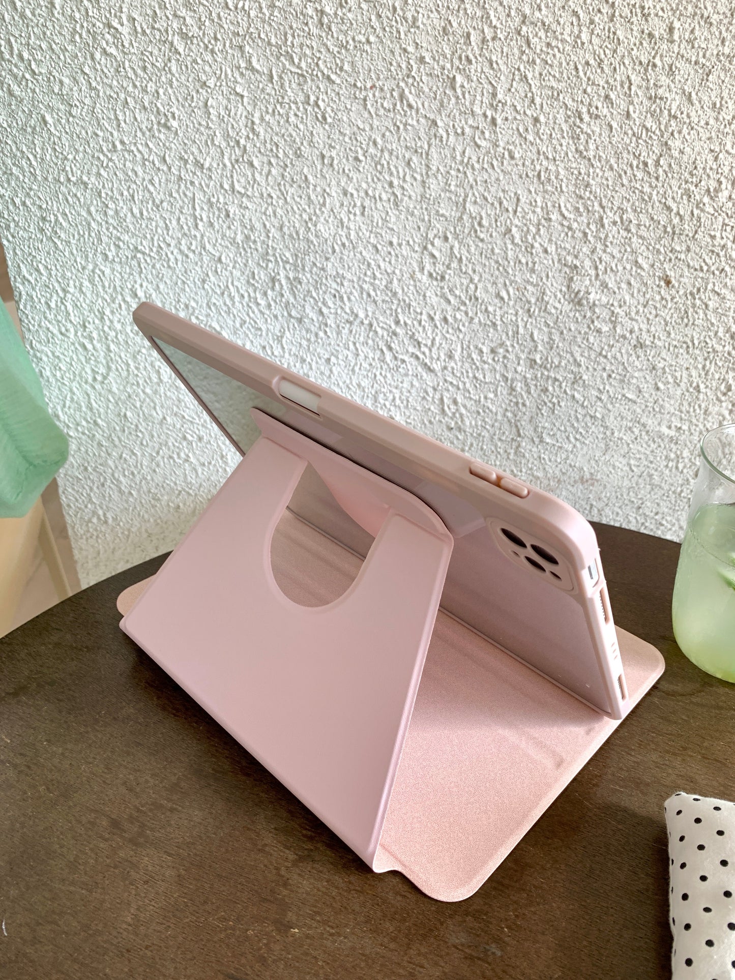 Rynx | Pink Heart & Star Patchwork iPad Case with Stand – Sweet Denim Bow Design for iPad