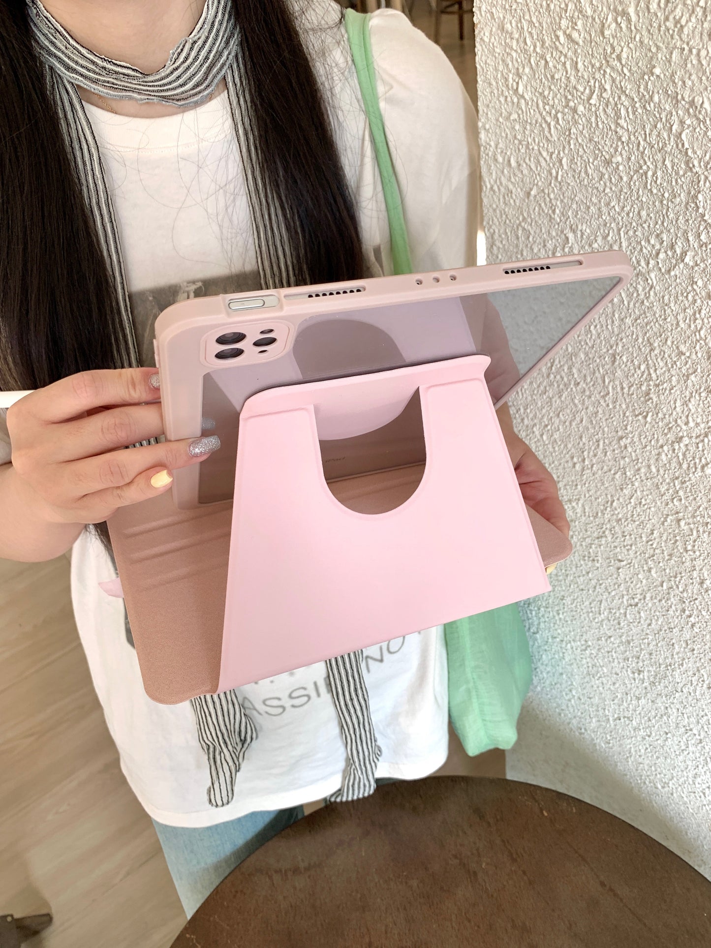 Rynx | Pink Heart & Star Patchwork iPad Case with Stand – Sweet Denim Bow Design for iPad