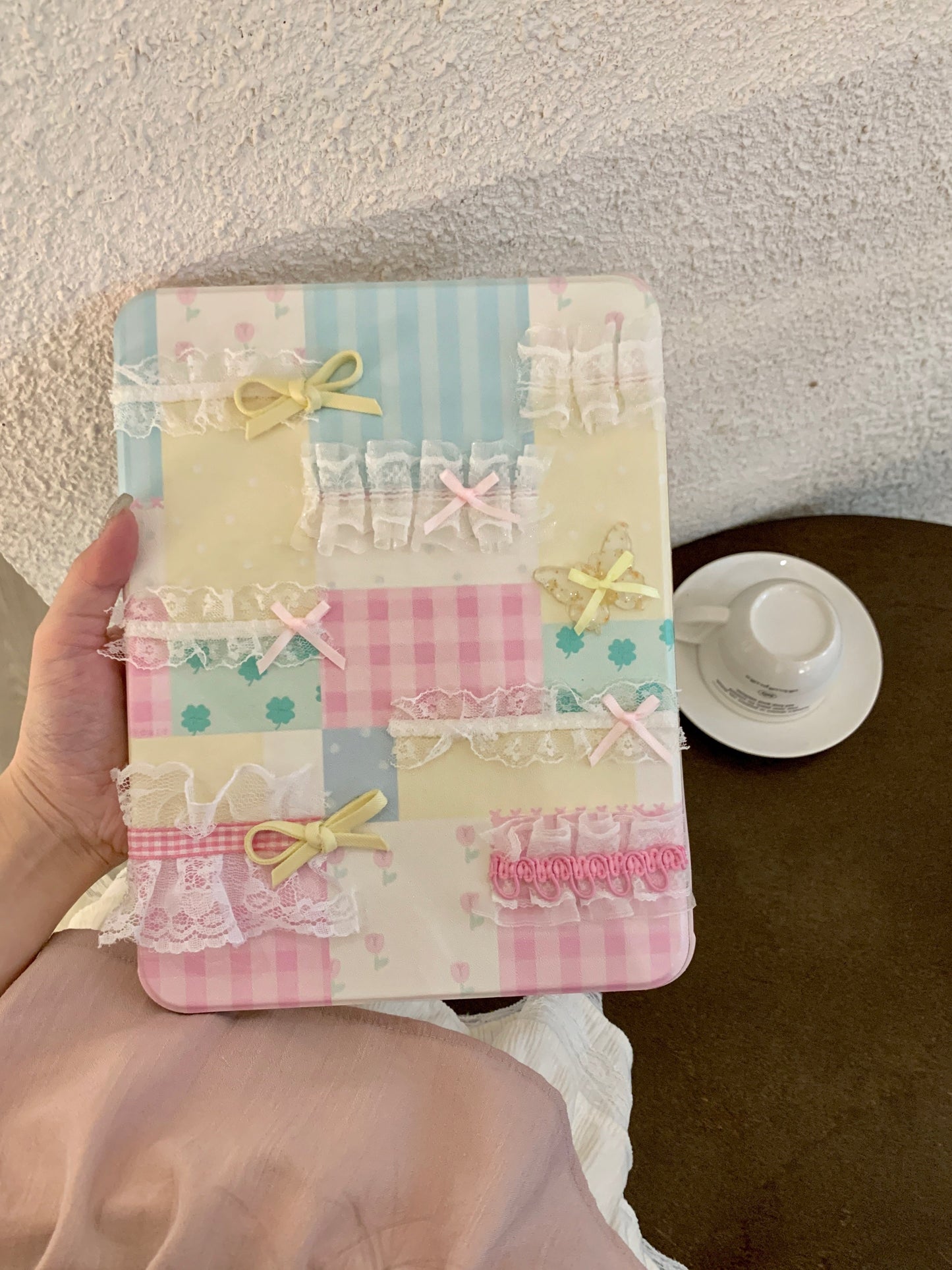 Rynx | Pastel Patchwork Lace iPad Case – Sweet Bows, Stand Case