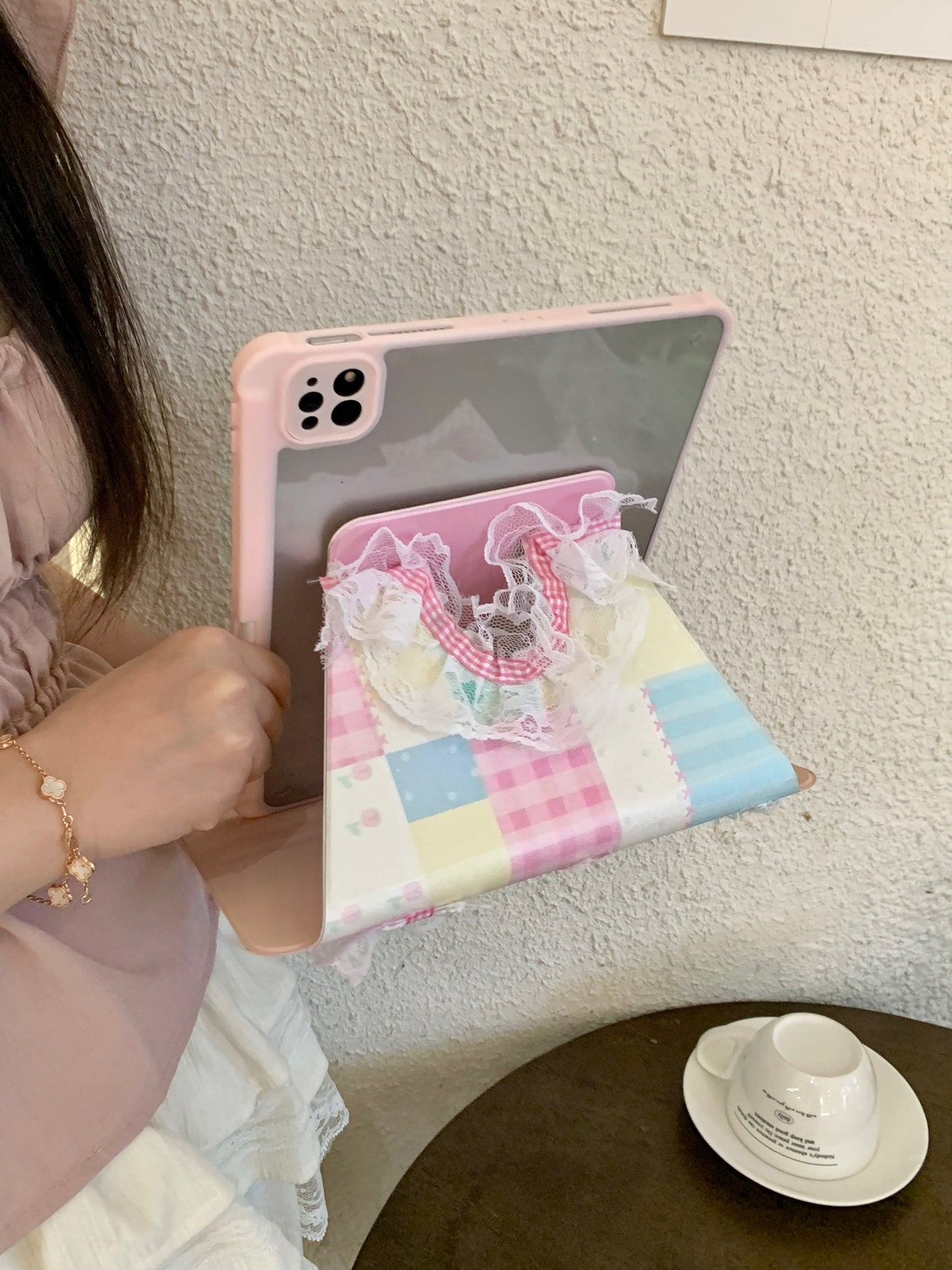 Rynx | Pastel Patchwork Lace iPad Case – Sweet Bows, Stand Case