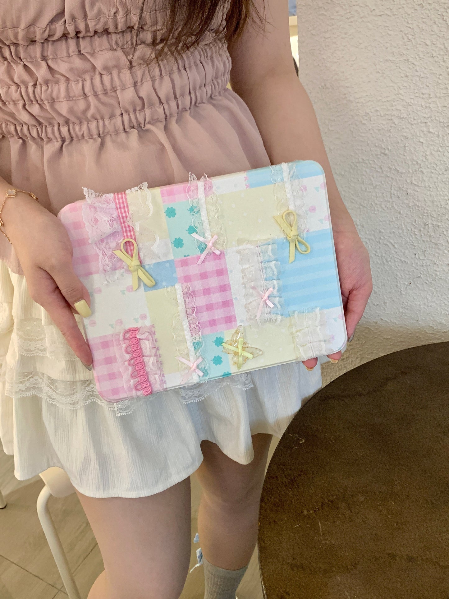 Rynx | Pastel Patchwork Lace iPad Case – Sweet Bows, Stand Case
