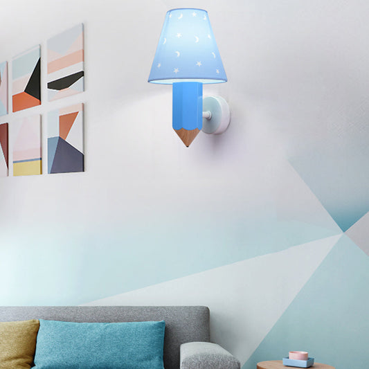 Rynx | Pencil Kids Room Wall Light with Conical Shade Resin 1 Head Modern Wall Lamp in Blue