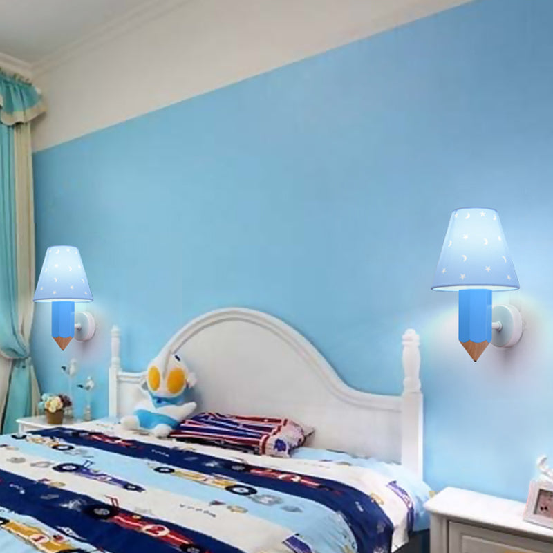 Rynx | Pencil Kids Room Wall Light with Conical Shade Resin 1 Head Modern Wall Lamp in Blue