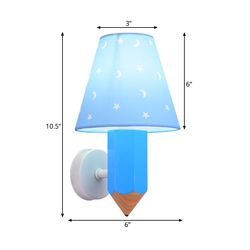 Rynx | Pencil Kids Room Wall Light with Conical Shade Resin 1 Head Modern Wall Lamp in Blue