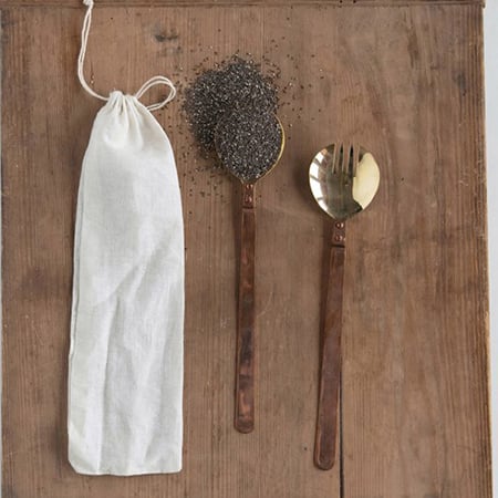Rynx | Brass salad cutlery in pouch, set of 2