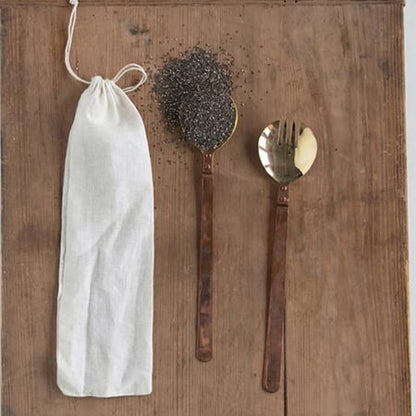 Rynx | Brass salad cutlery in pouch, set of 2
