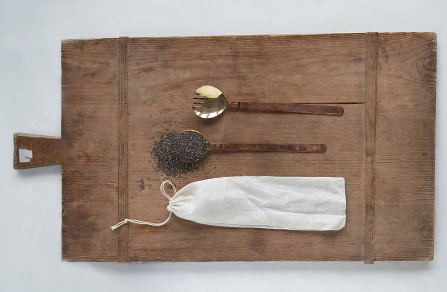 Rynx | Brass salad cutlery in pouch, set of 2