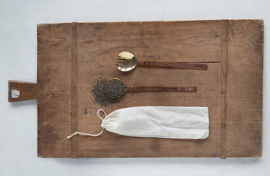 Rynx | Brass salad cutlery in pouch, set of 2