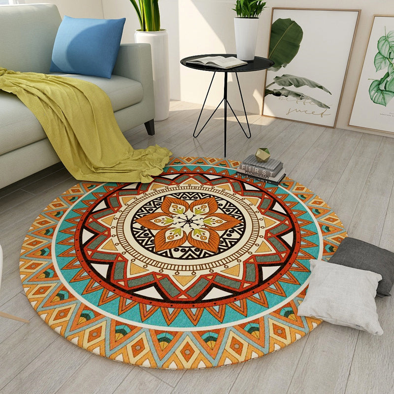 Rynx | Chic Tribal Patterned Rug Multi Colored Moroccan Rug Polyester Anti-Slip Backing Washable Pet Friendly Carpet for Bedroom
