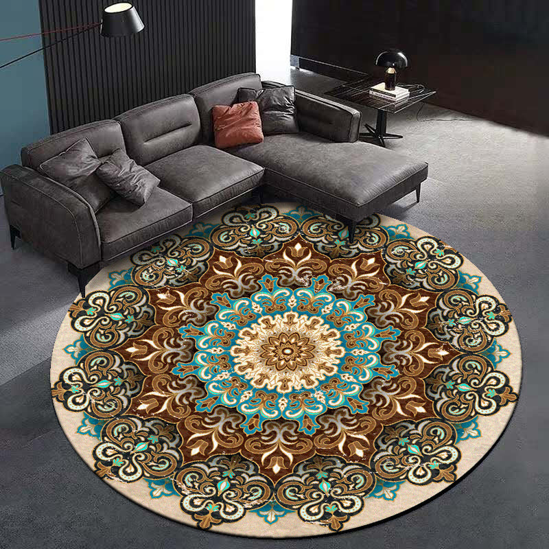 Rynx | Multicolored Living Room Carpet Turkish Floral Swirl Rug Synthetic Non-Slip Pet-Friendly Machine Washable Carpet