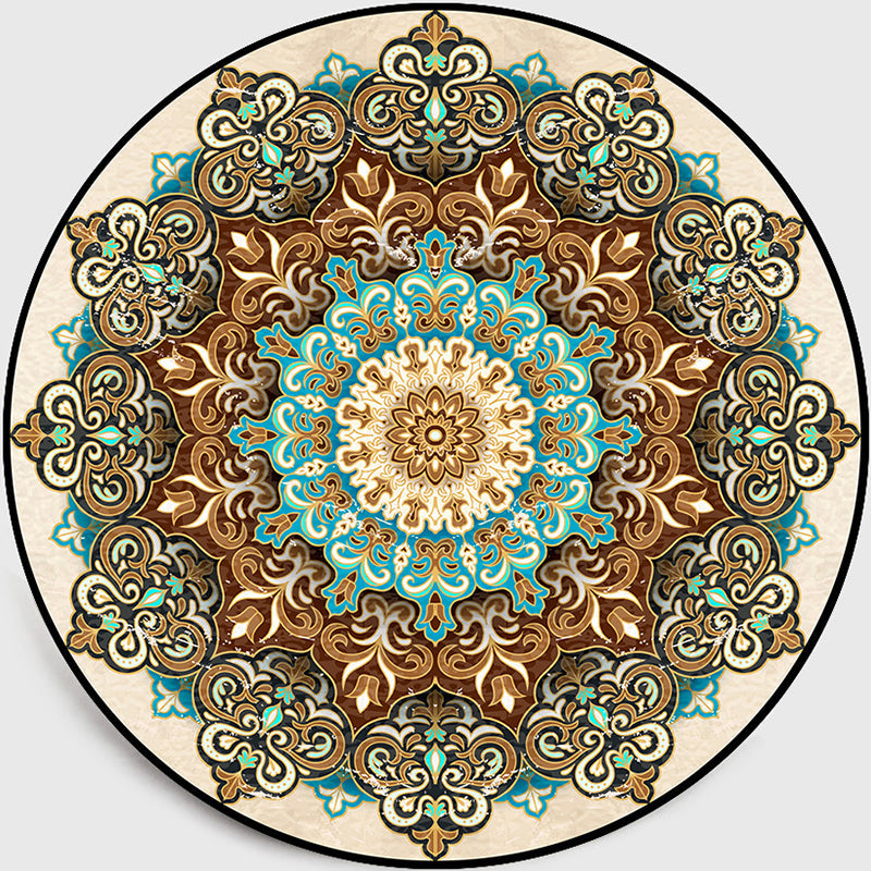 Rynx | Multicolored Living Room Carpet Turkish Floral Swirl Rug Synthetic Non-Slip Pet-Friendly Machine Washable Carpet