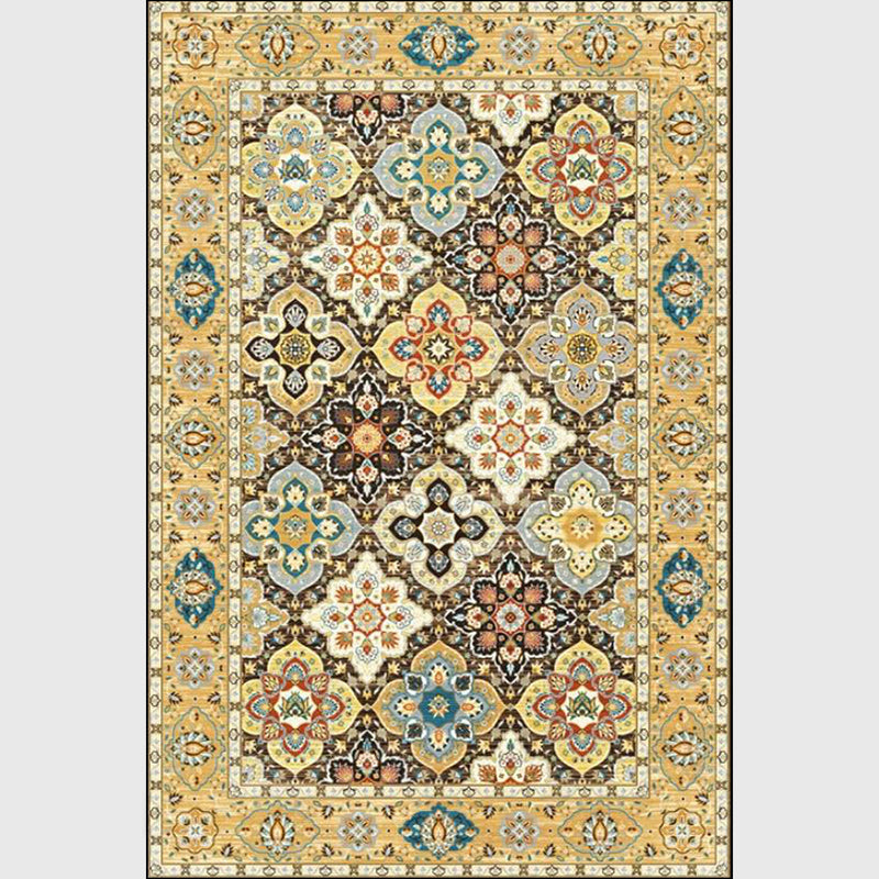 Rynx | Persian Quatrefoil Patterned Rug Gold Polypropylene Area Carpet Machine Washable Stain Resistant Anti-Slip Backing Rug for Living Room