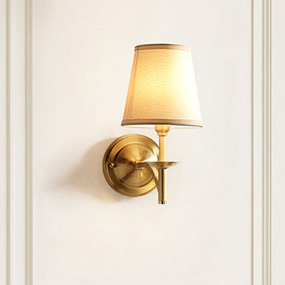 Rynx | Candle Holder Metal Wall Lamp Minimalism 1-Light Wall Mounted Lighting for the Living Room with Conical Fabric Lampshade in Gold