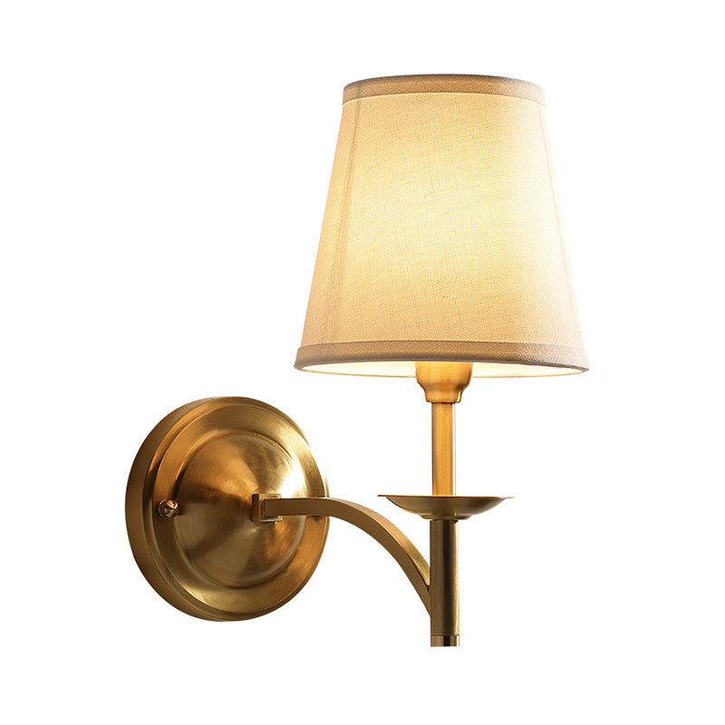 Rynx | Candle Holder Metal Wall Lamp Minimalism 1-Light Wall Mounted Lighting for the Living Room with Conical Fabric Lampshade in Gold