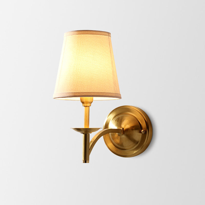 Rynx | Candle Holder Metal Wall Lamp Minimalism 1-Light Wall Mounted Lighting for the Living Room with Conical Fabric Lampshade in Gold