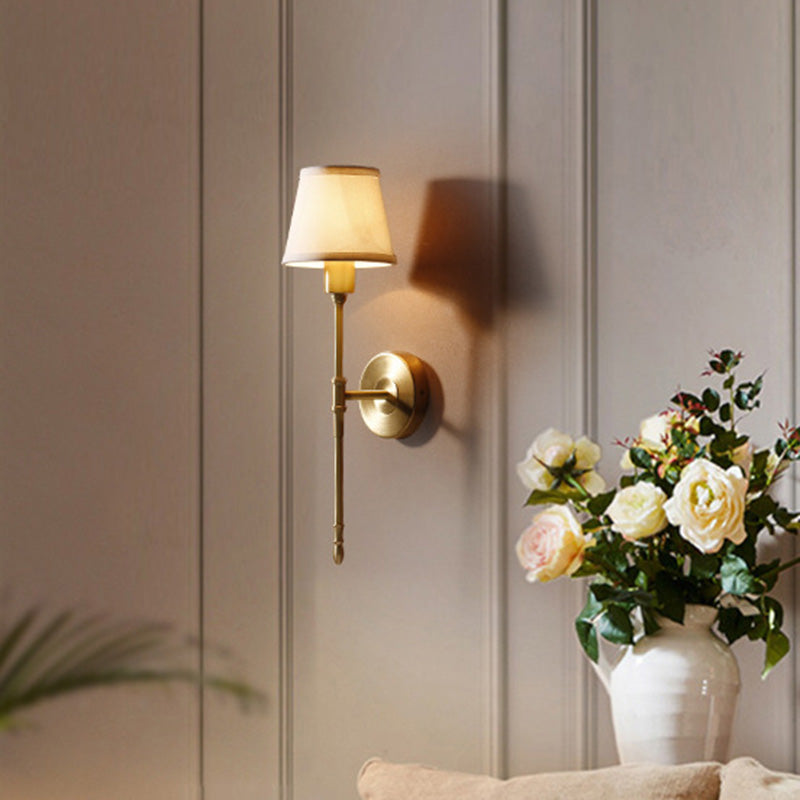 Rynx | Fabric Empire Shadow Wall Lighting Fixture Simplicity Bedroom Wall Lamp with Extended Arm in Gold