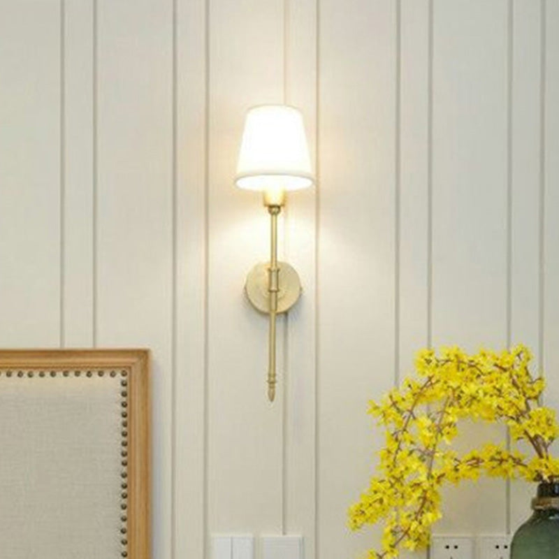 Rynx | Fabric Empire Shadow Wall Lighting Fixture Simplicity Bedroom Wall Lamp with Extended Arm in Gold