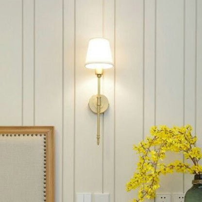 Rynx | Fabric Empire Shadow Wall Lighting Fixture Simplicity Bedroom Wall Lamp with Extended Arm in Gold