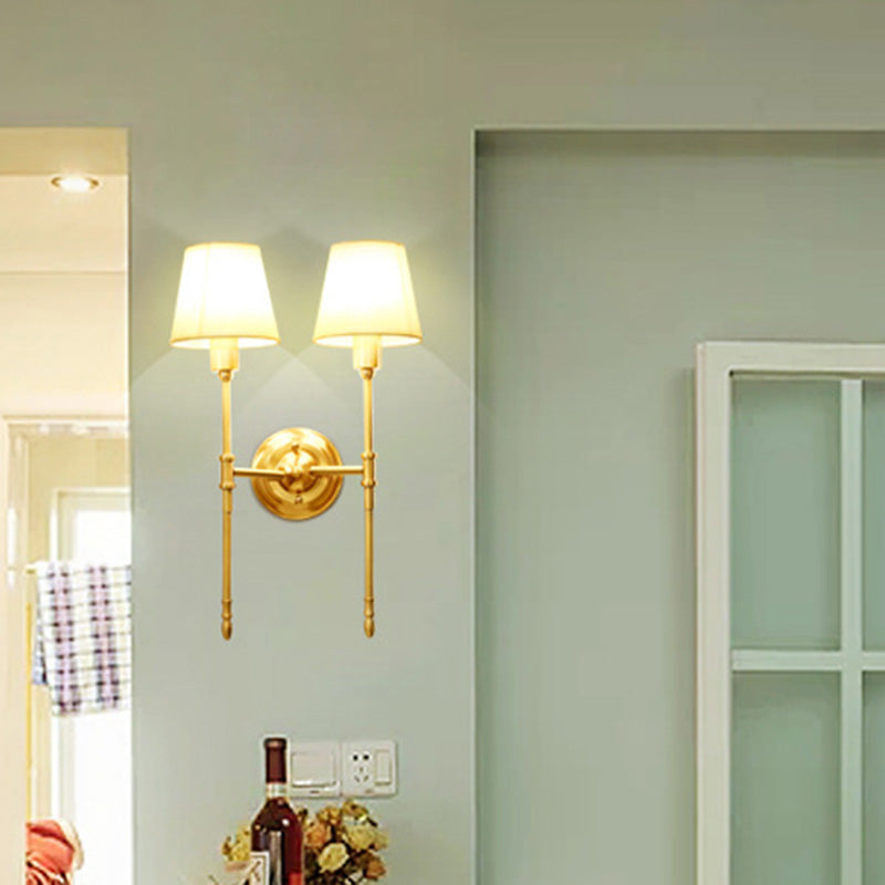 Rynx | Fabric Empire Shadow Wall Lighting Fixture Simplicity Bedroom Wall Lamp with Extended Arm in Gold