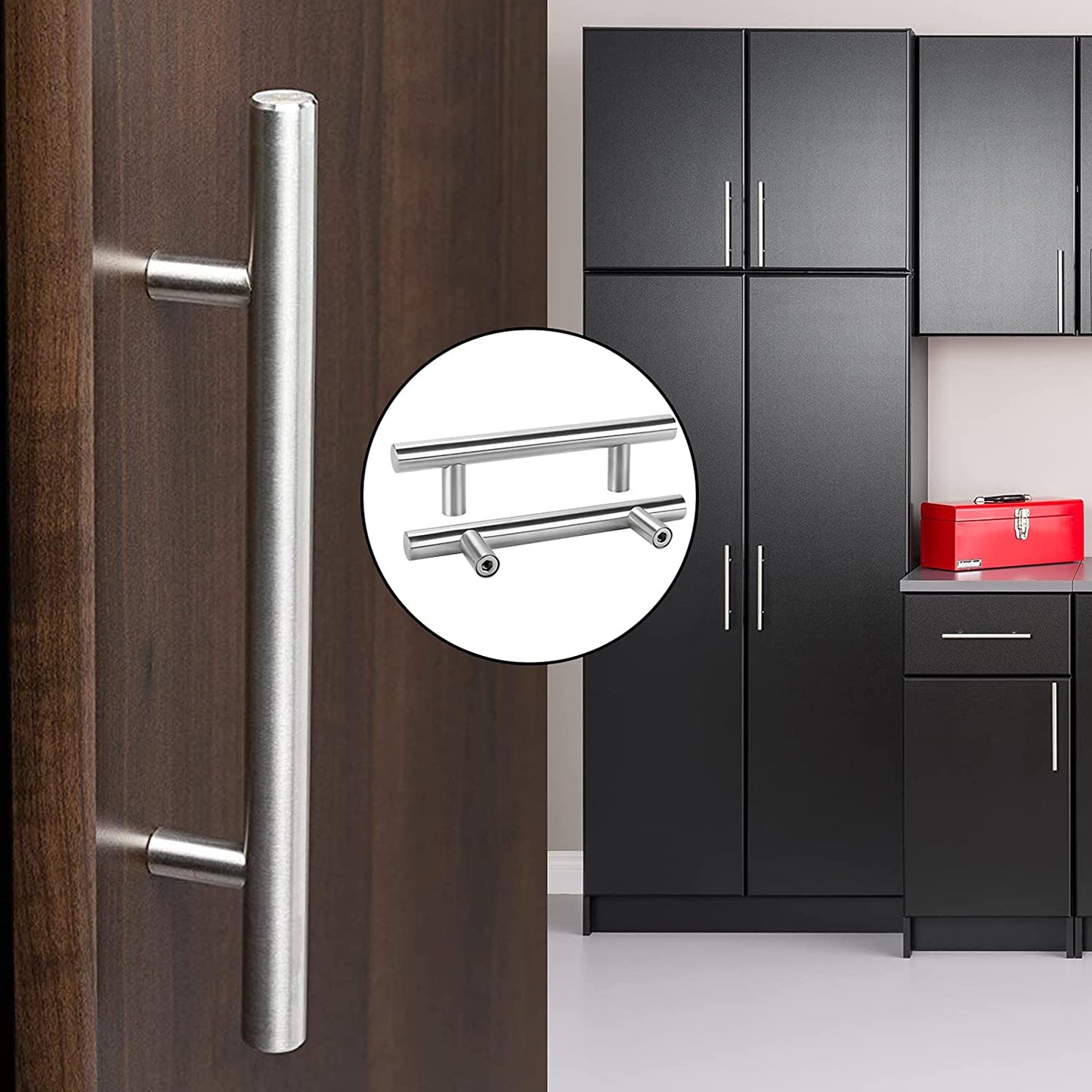 Rynx | Brushed Nickel Modern Stainless Steel Drawer Hardware T-Bar Handles