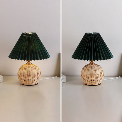 Rynx | RattaLume Nordic LED Table Lamp | Woven Rattan & Foldable Fabric Shade | Mood Light | Decor for the Bedroom