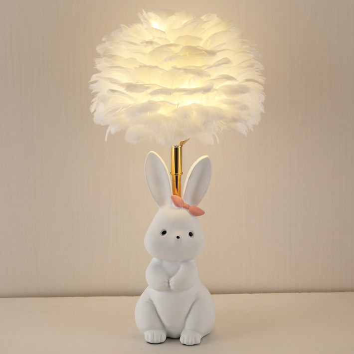 Rynx | Modern Art Deco Rabbit Feather Orb Metal Goose Feather Glass 1-Light Table Lamp For Bedroom