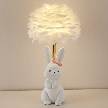 Rynx | Modern Art Deco Rabbit Feather Orb Metal Goose Feather Glass 1-Light Table Lamp For Bedroom