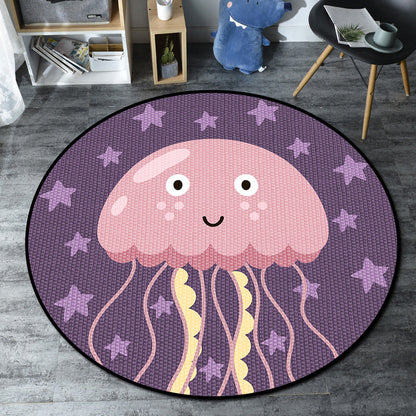 Rynx | Cartoon Kids' Room Rug Multicolored Sea Creatures Rug Synthetic Non-Slip Stain Resistant Washable Rug