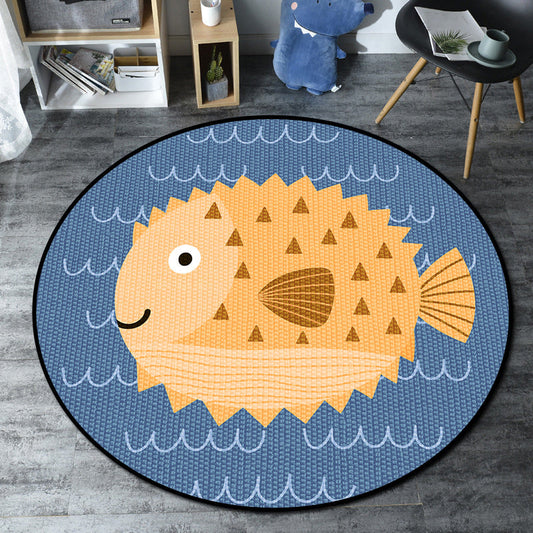 Rynx | Cartoon Kids' Room Rug Multicolored Sea Creatures Rug Synthetic Non-Slip Stain Resistant Washable Rug