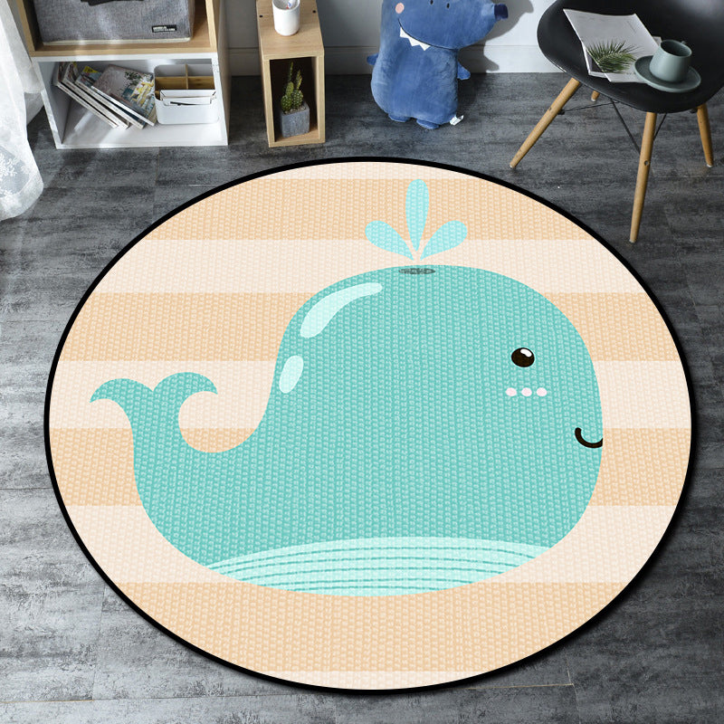 Rynx | Cartoon Kids' Room Rug Multicolored Sea Creatures Rug Synthetic Non-Slip Stain Resistant Washable Rug