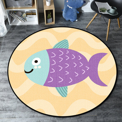 Rynx | Cartoon Kids' Room Rug Multicolored Sea Creatures Rug Synthetic Non-Slip Stain Resistant Washable Rug