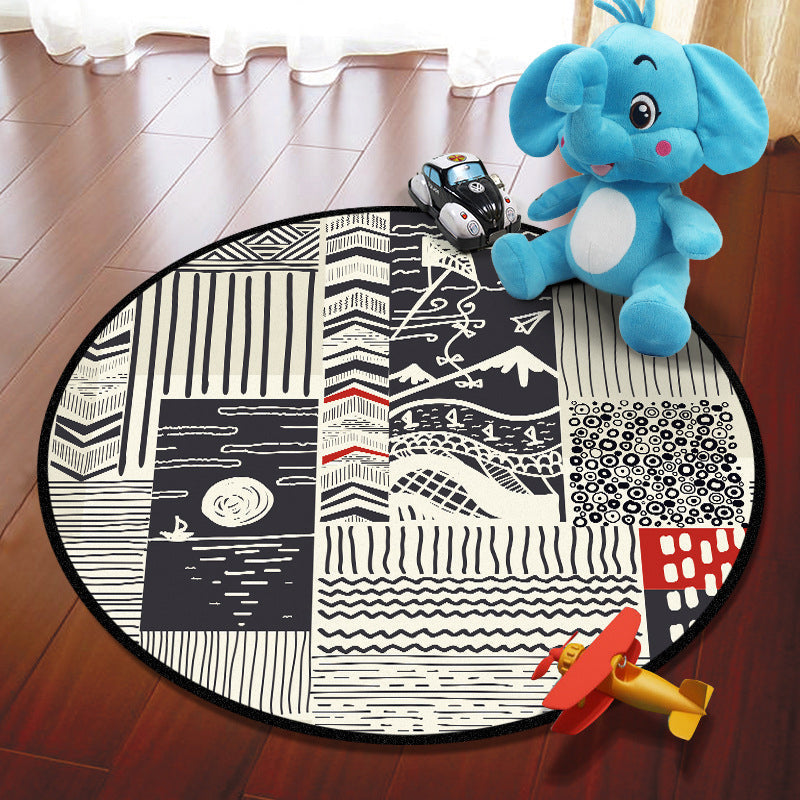 Rynx | Multicolored Adventure Map Rug Synthetic Cartoon Rug Non-Slip Backing Stain Resistant Machine Washable Area Rug for Children's Room