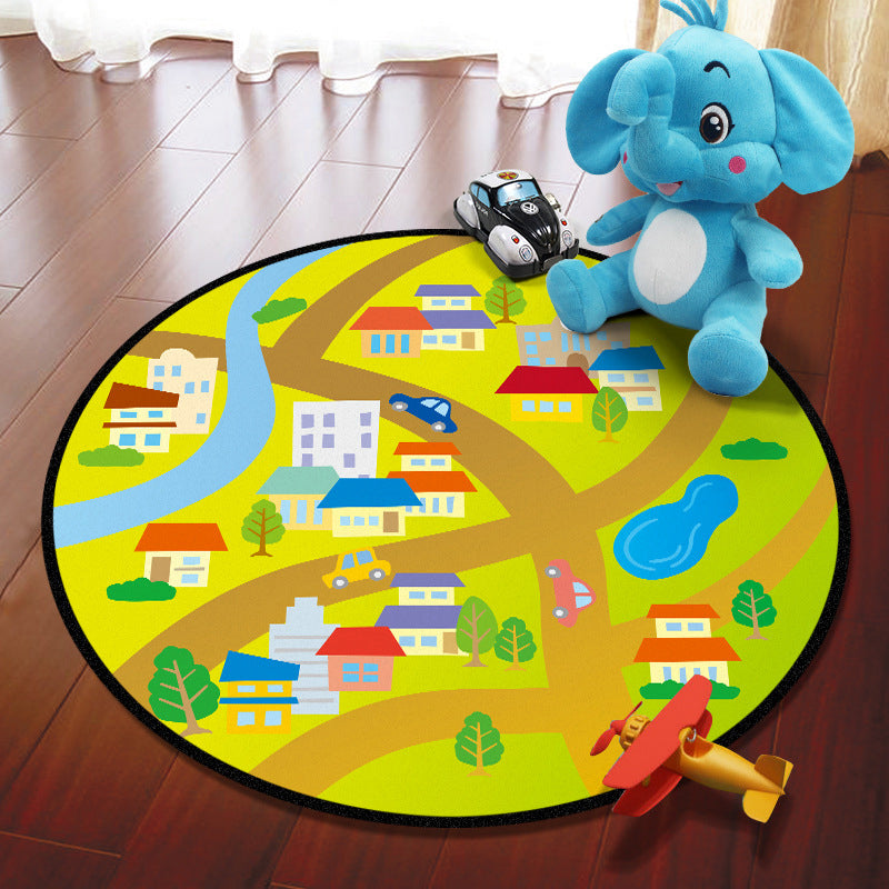 Rynx | Multicolored Adventure Map Rug Synthetic Cartoon Rug Non-Slip Backing Stain Resistant Machine Washable Area Rug for Children's Room