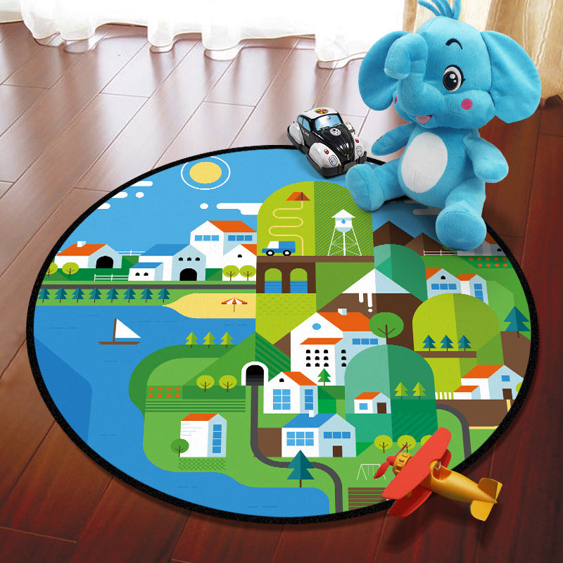 Rynx | Multicolored Adventure Map Rug Synthetic Cartoon Rug Non-Slip Backing Stain Resistant Machine Washable Area Rug for Children's Room