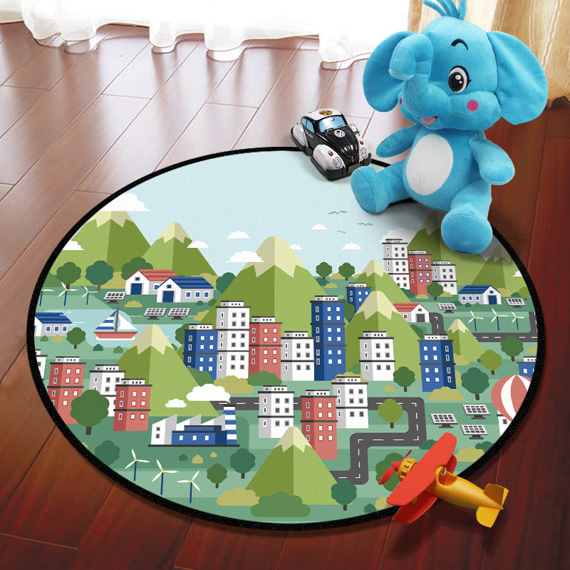 Rynx | Multicolored Adventure Map Rug Synthetic Cartoon Rug Non-Slip Backing Stain Resistant Machine Washable Area Rug for Children's Room