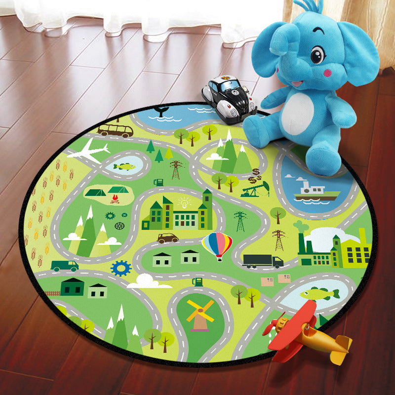Rynx | Multicolored Adventure Map Rug Synthetic Cartoon Rug Non-Slip Backing Stain Resistant Machine Washable Area Rug for Children's Room