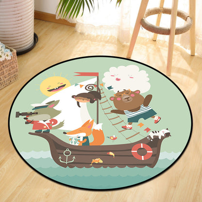Rynx | Cute Animal Picnic Drawing Carpet Multi-Color Children's Art Carpet Synthetic Non-Slip Machine Washable Stain Resistant Carpet for Children's Room