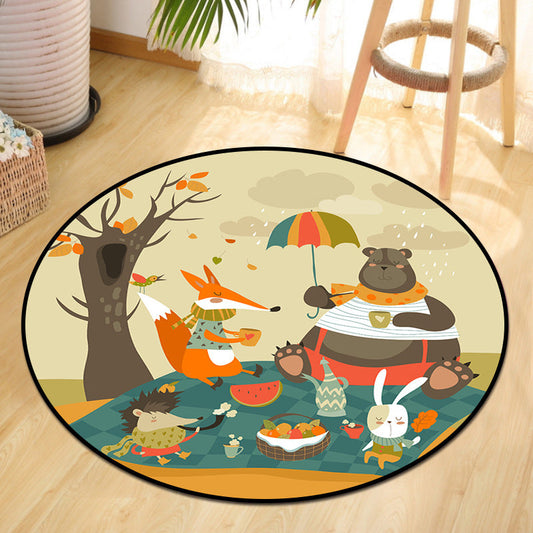 Rynx | Cute Animal Picnic Drawing Carpet Multi-Color Children's Art Carpet Synthetic Non-Slip Machine Washable Stain Resistant Carpet for Children's Room